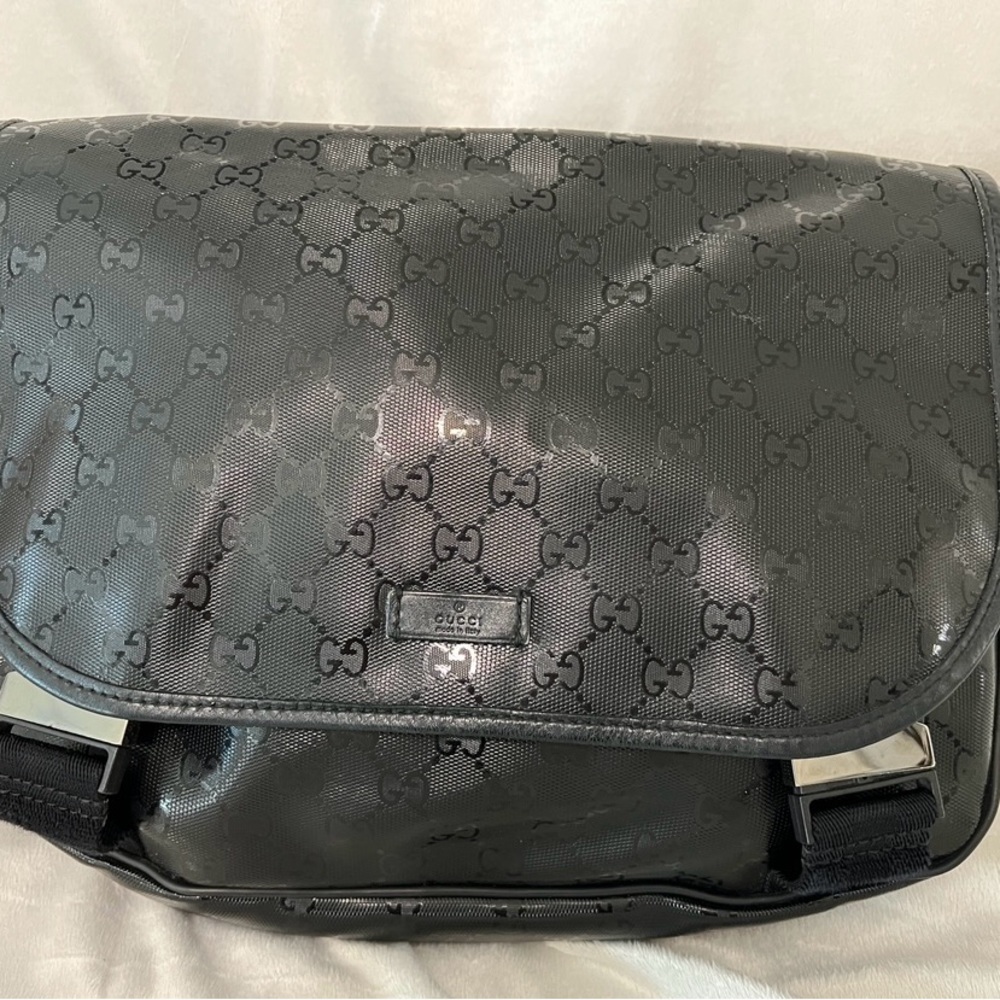 Authentic GUCCI Imprime Black PVC Leather Shoulder Bag